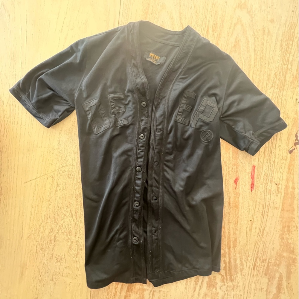 black varsity button up
